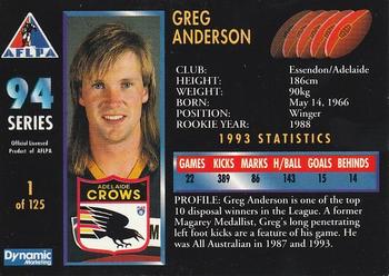 1994 Dynamic AFLPA #1 Greg Anderson Back